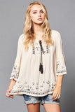 Cream and Black Tassle Top